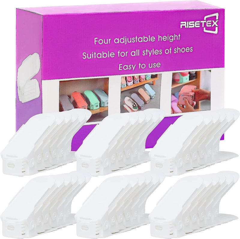 RISETEX Shoe Organizer - 36 Pack Shoe Stacker, Space Saver with 4 Levels, Double Deck Closet Organizer - White - Image 1